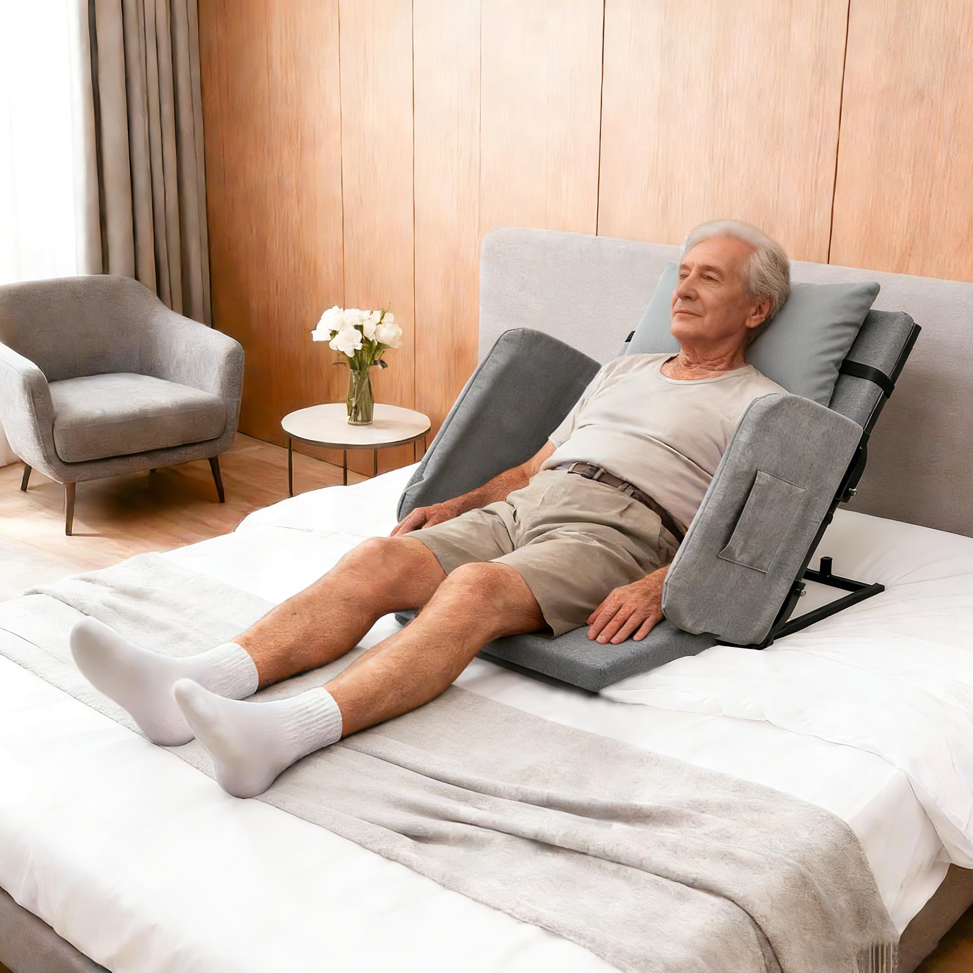 Photo 1 of Cyanvine Electric Lifting Backrest for Bed, Adjustable Power Recliner Bed with Remote Control, 2°-80° Adjustable Angle, with Handrail Fence&Headrest Cushion, Suitable for Pregnancy&Elderly&Patients