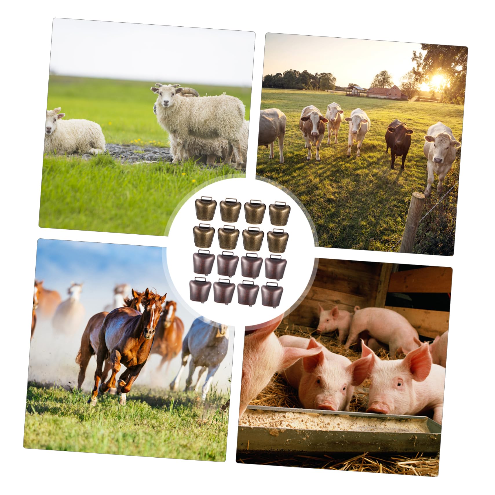HOOTNEE 16 Pcs Lost Animal Prevention Bells Rustic Copper Cowbells Hanging Decor for Farming