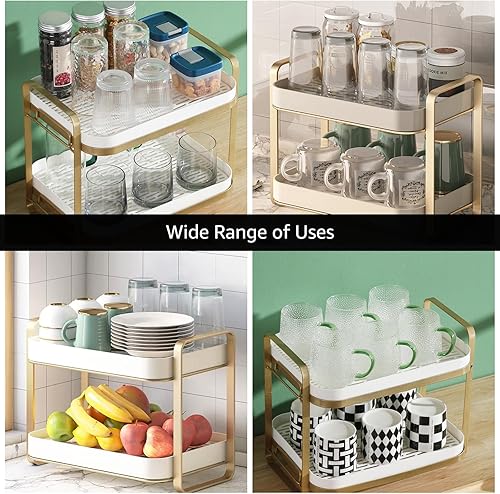 Miniatura 7 de CYEAH Estante de secado de tazas de 2 niveles con bandeja de drenaje extraíble, estante organizador de almacenamiento multifuncional, bandeja de