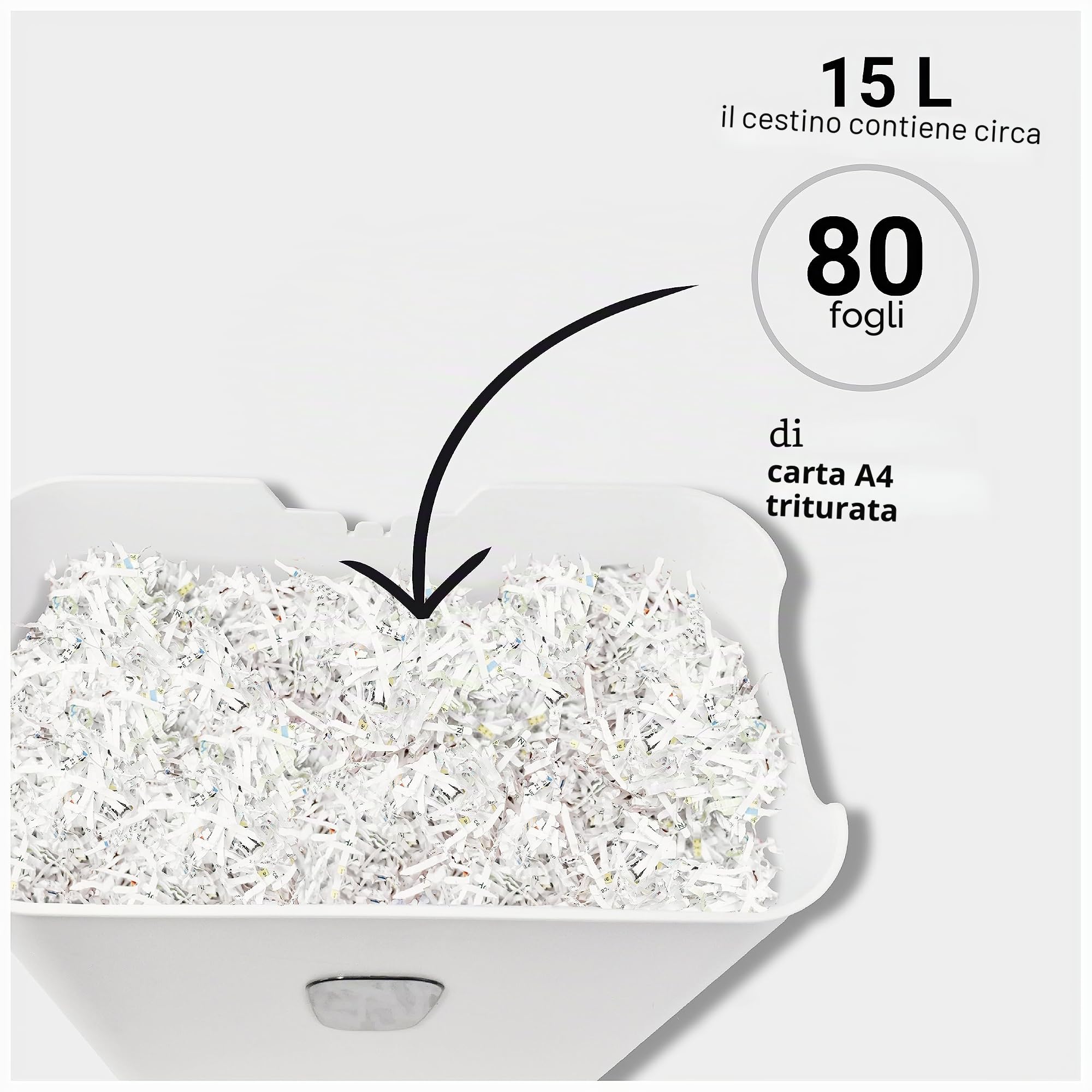 DESQ® Distruggidocumenti - 8 fogli, Taglio a particelle 4 x 38 mm, Livello di sicurezza P4, 15 litri, Funzionamento silenzioso, 5 min. Non stop, Per uso domestico e in ufficio, Dutch design
