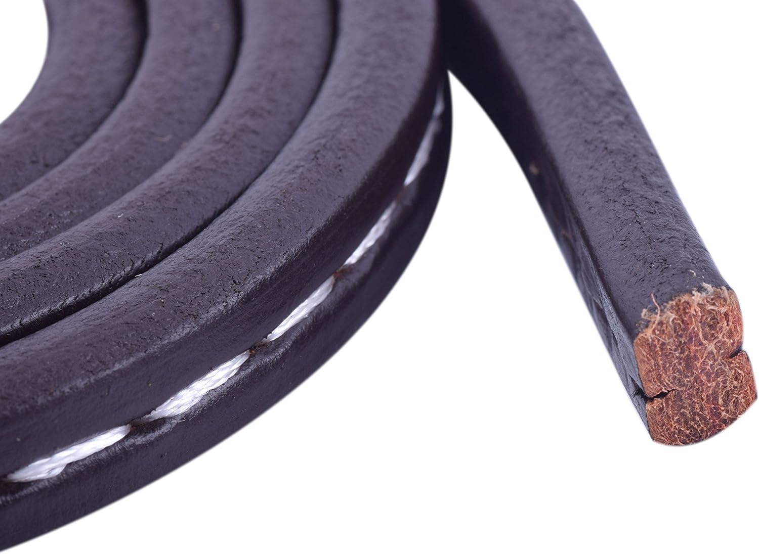 KONMAY 1 Meter Brown with White Cord Stitched 10.0x6.0mm Licorice Leather Cord