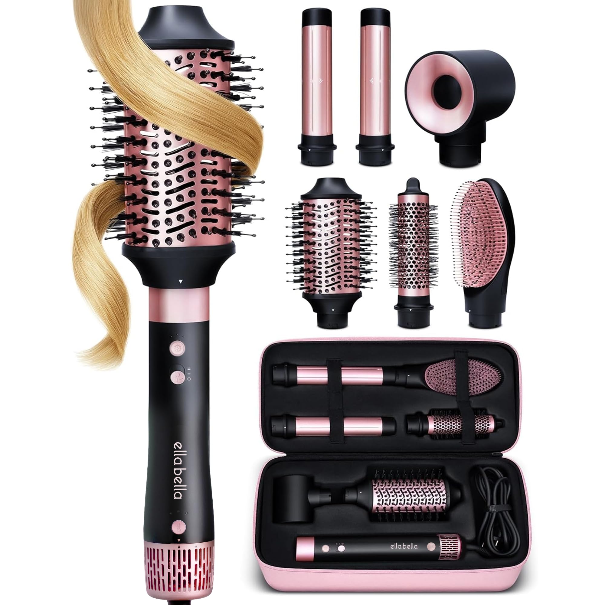 6 in 1 Professional Hot Air Styler • Powerful Hair Dryer & Straightener Set • Styling Without Heat Damage • Fast Drying Curling Volumizing Straightening • Includes Protective Travel Case