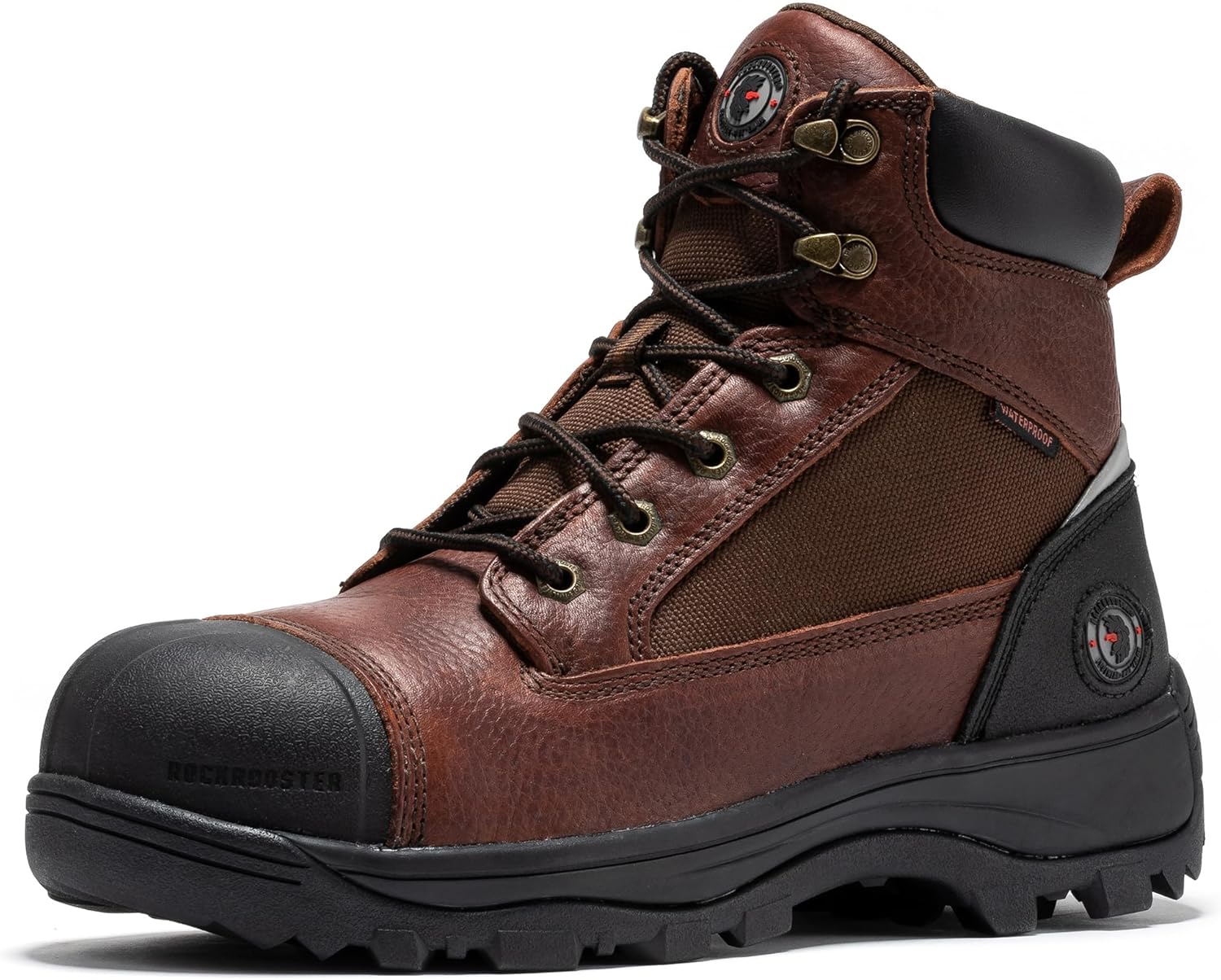 ROCKROOSTER Daviston Men's Composite Toe Work Boots Waterproof (HYDROGUARD) Wide Width Brown Oiled Full Grain Leather AT872