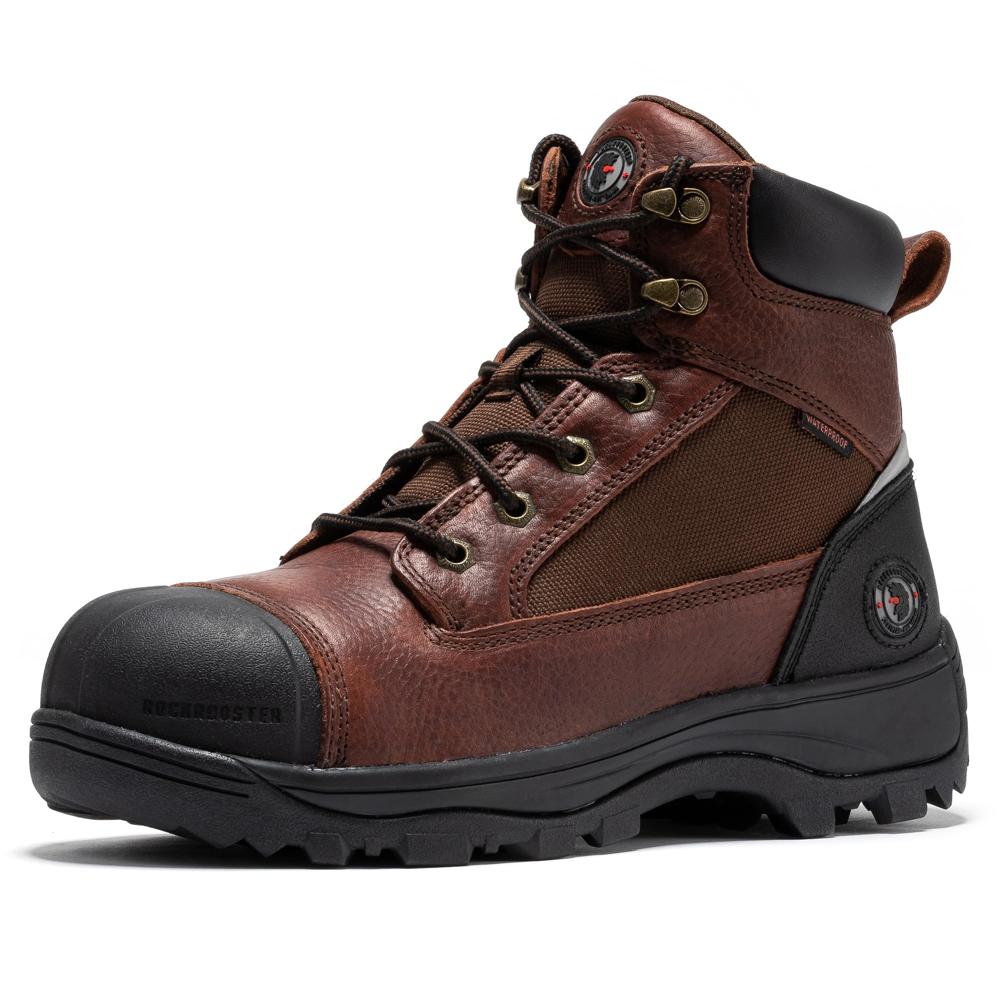 ROCKROOSTER Daviston Men's Composite Toe Work Boots Waterproof (HYDROGUARD) Wide Width Brown Oiled Full Grain Leather AT872
