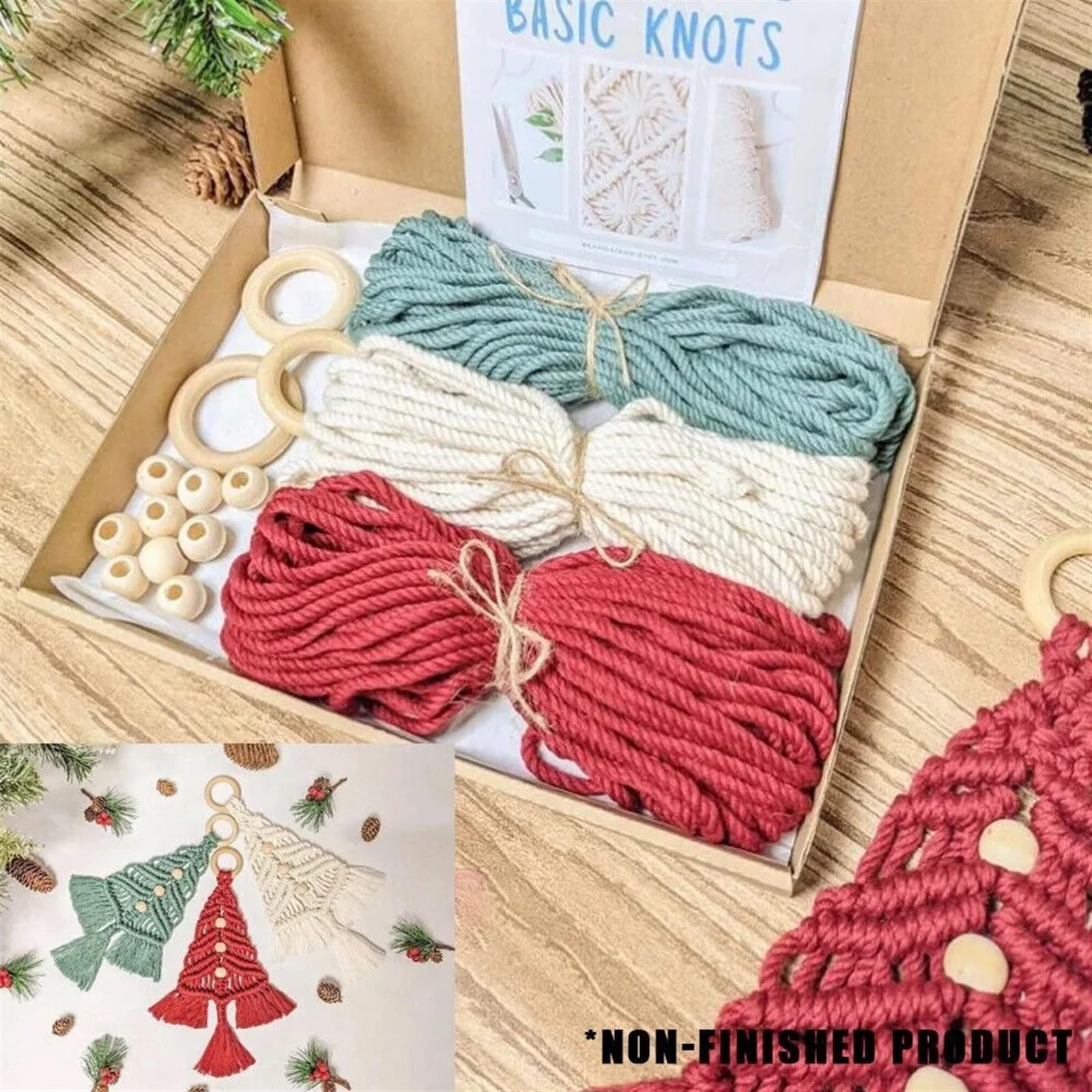 Kit De Tricot En Macramé Diy Kit de macramé d'arbre en corde de coton, 3 pièces/ensemble, bricolage, fil de coton, paquet de matériel fait à la main, décoration de tentures de fenêtre Pour La Décorati