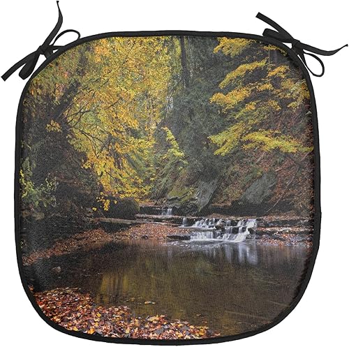 Miniatura 165 de Lunarable Cojín retro para silla, dibujo de chica a la moda en tierra primavera campo margaritas arte, acolchado de asiento para cocina y patio con