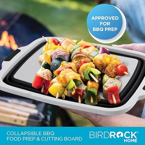 Miniatura 4 de BIRDROCK HOME Tina plegable grande de preparación para barbacoa con tabla de cortar, organizador de parrilla multifunción con colador y tapa, cuenco