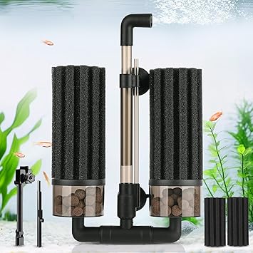 hygger Aquarium Double Sponge Filter Upgraded Sponge Filter with Larger Filtration Area, Come with Extendable Clip, 2 Spare Biochemical Sponges, Bioceramic Balls, for Freshwater Saltwater Tank - M