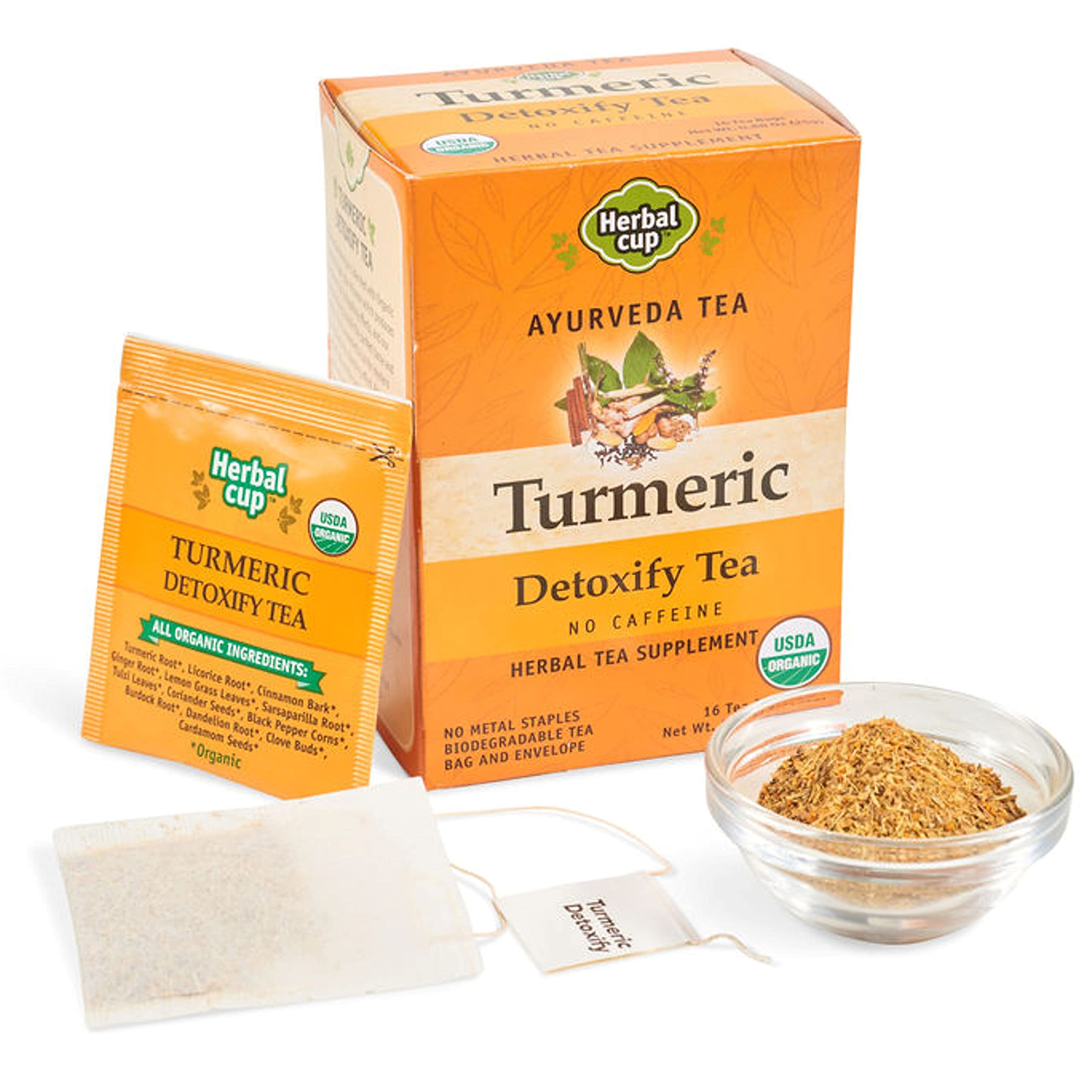 Herbal CupAyurveda Turmeric Tea, Organic Detoxify, No Caffeine Herbal Teas (Turmeric Detoxify, 16 Count (Pack of 6))