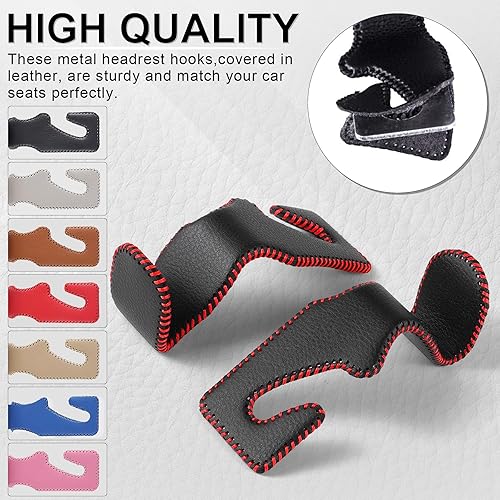 Miniatura 16 de LivTee Gancho de cuero mejorado para reposacabezas de asiento de automóvil, 2 en 1, organizador de ganchos de asiento de automóvil, accesorios Negro