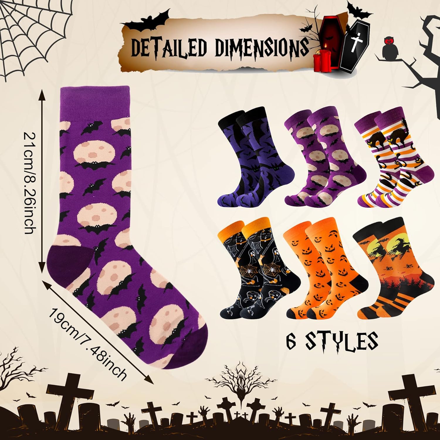 6 Pairs Halloween Christmas Socks for Men Women Girls Funny Xmas Socks Santa Claus Elk Cotton Sock Set - Image 3