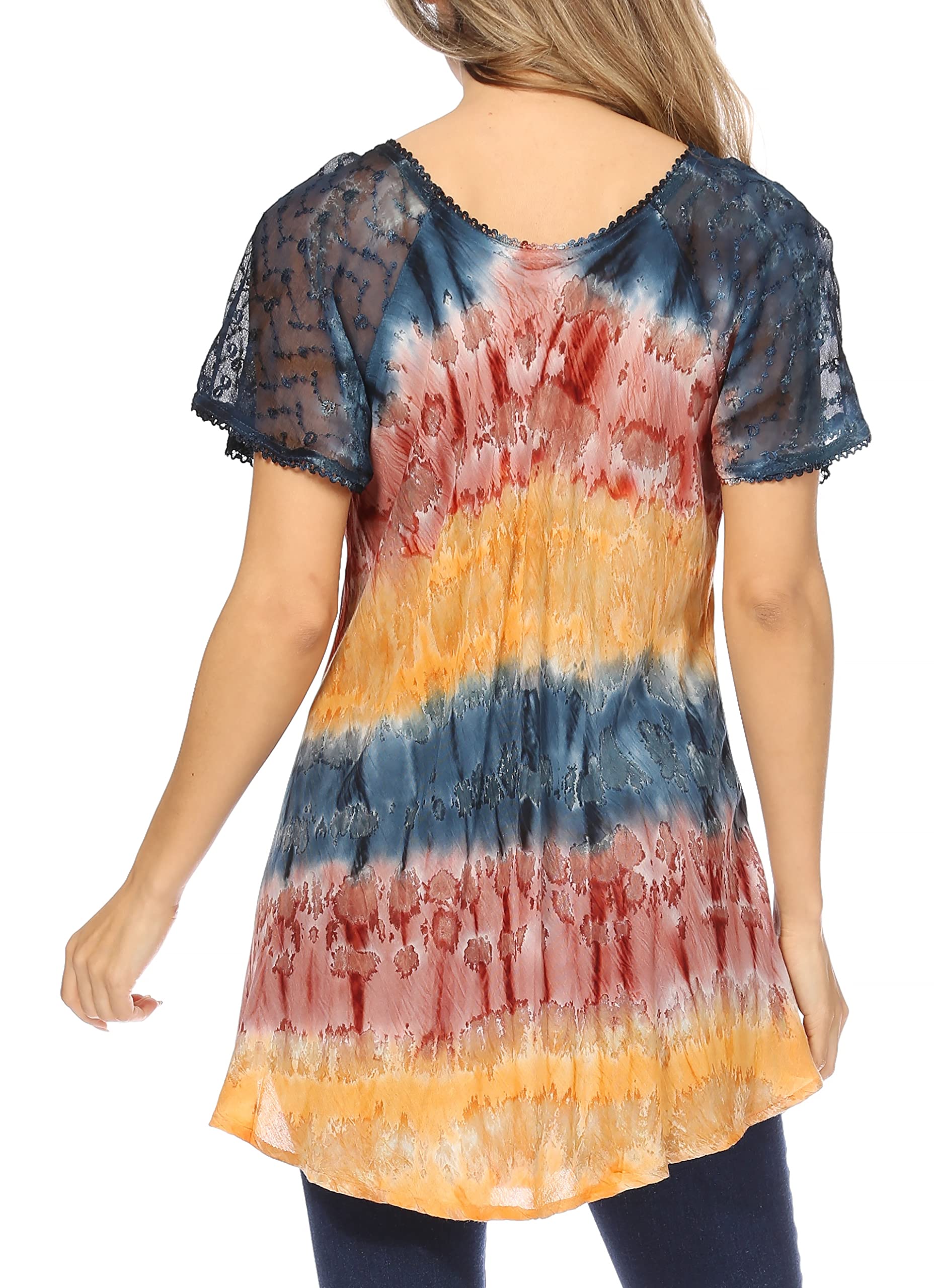 Sakkas Monet Long Tall Tie Dye Ombre Casquette brodée à Manches Blouse Shirt Top