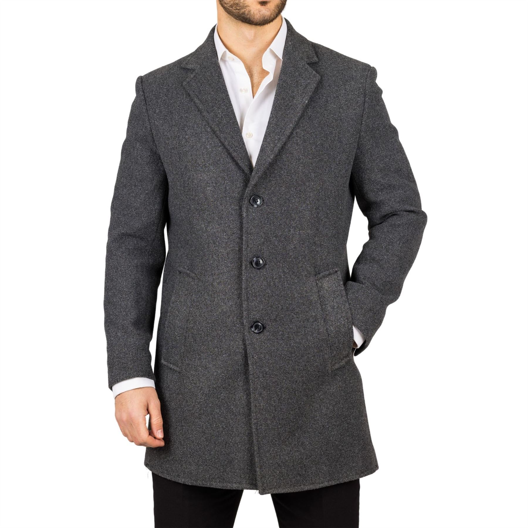 TruClothing Men's Wool Blend Overcoat Grey 3XL