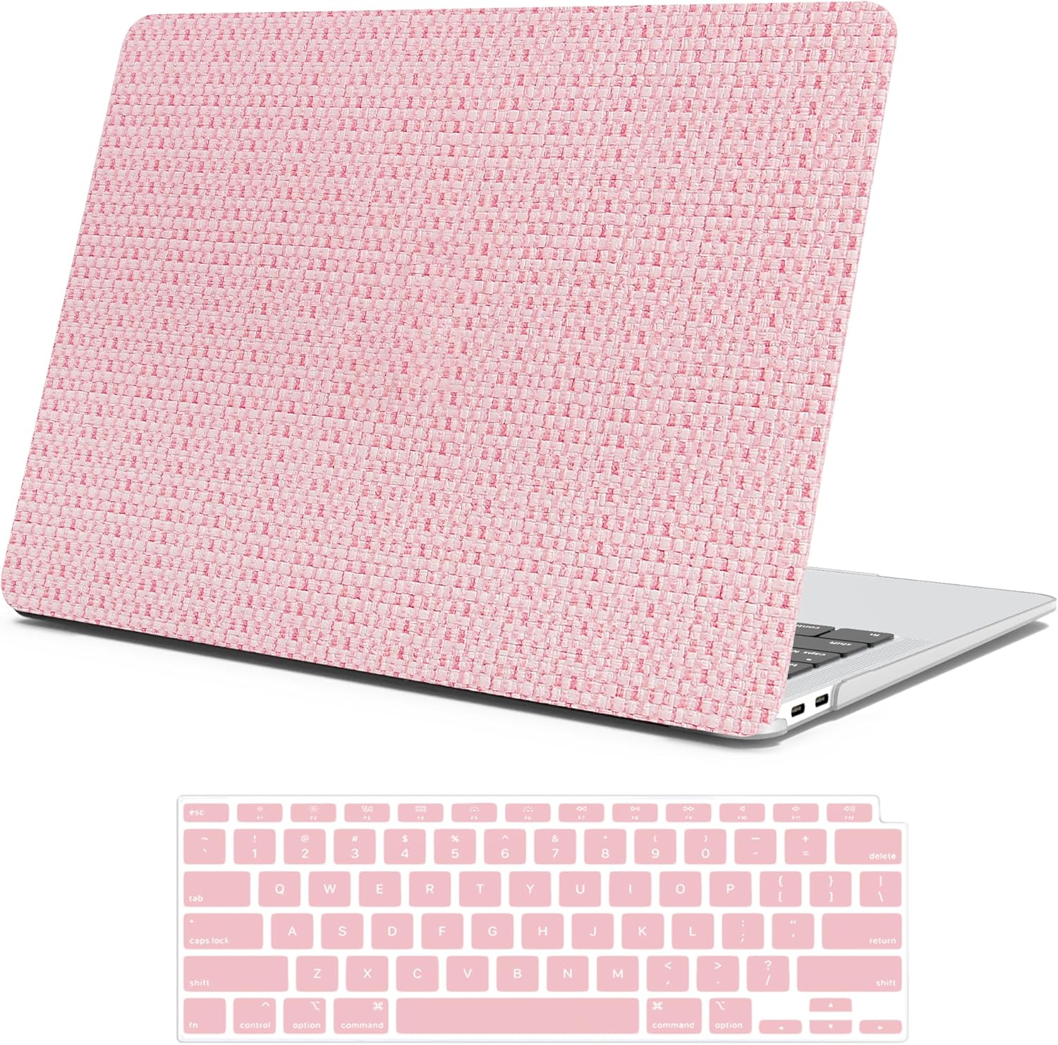 iPAPA Compatible with MacBook Air 13 inch Case 2022 2021 2020 2019 2018 Release M1 A2337 A1932 A2179 Touch ID, Elegant Woven Leather Hard Shell+ Keyboard Cover for MacBook Air 13.3 inch Case, Pink