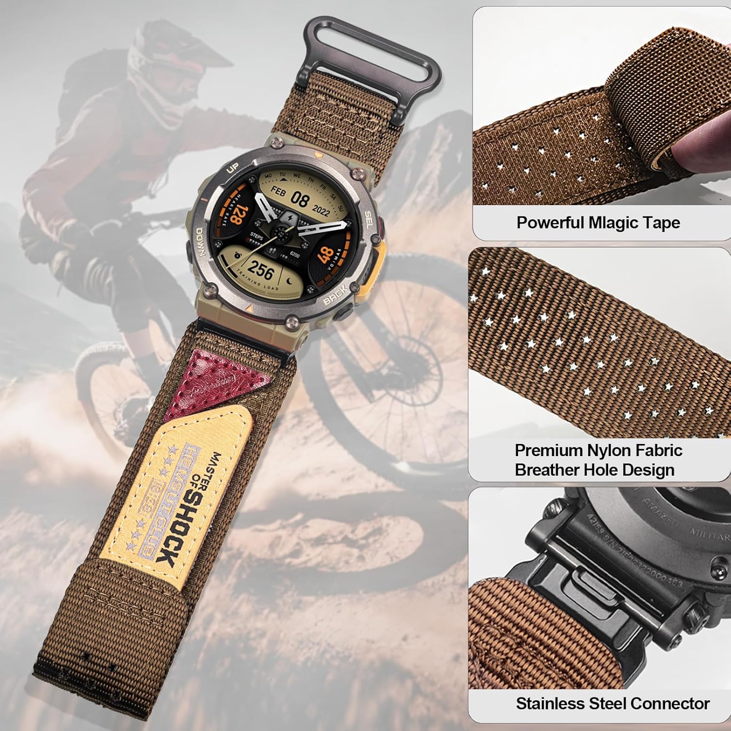 Watch Bands Compatible with Amazfit T-Rex 2, Millitary Nylon Strap With Hook and Loop Design and Tools included