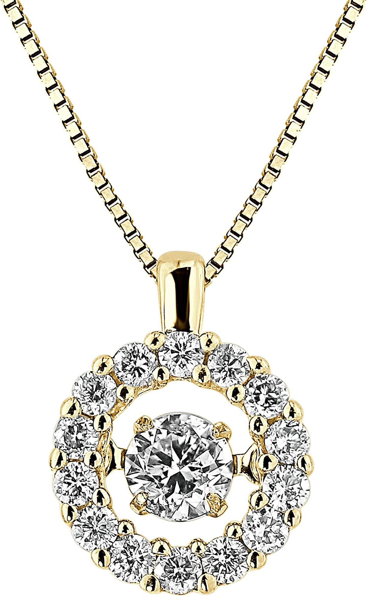 Diamond Wish 14k Gold Dancing in Rhythm Circle Halo Diamond Pendant Necklace (1/3cttw) 18-inch Chain