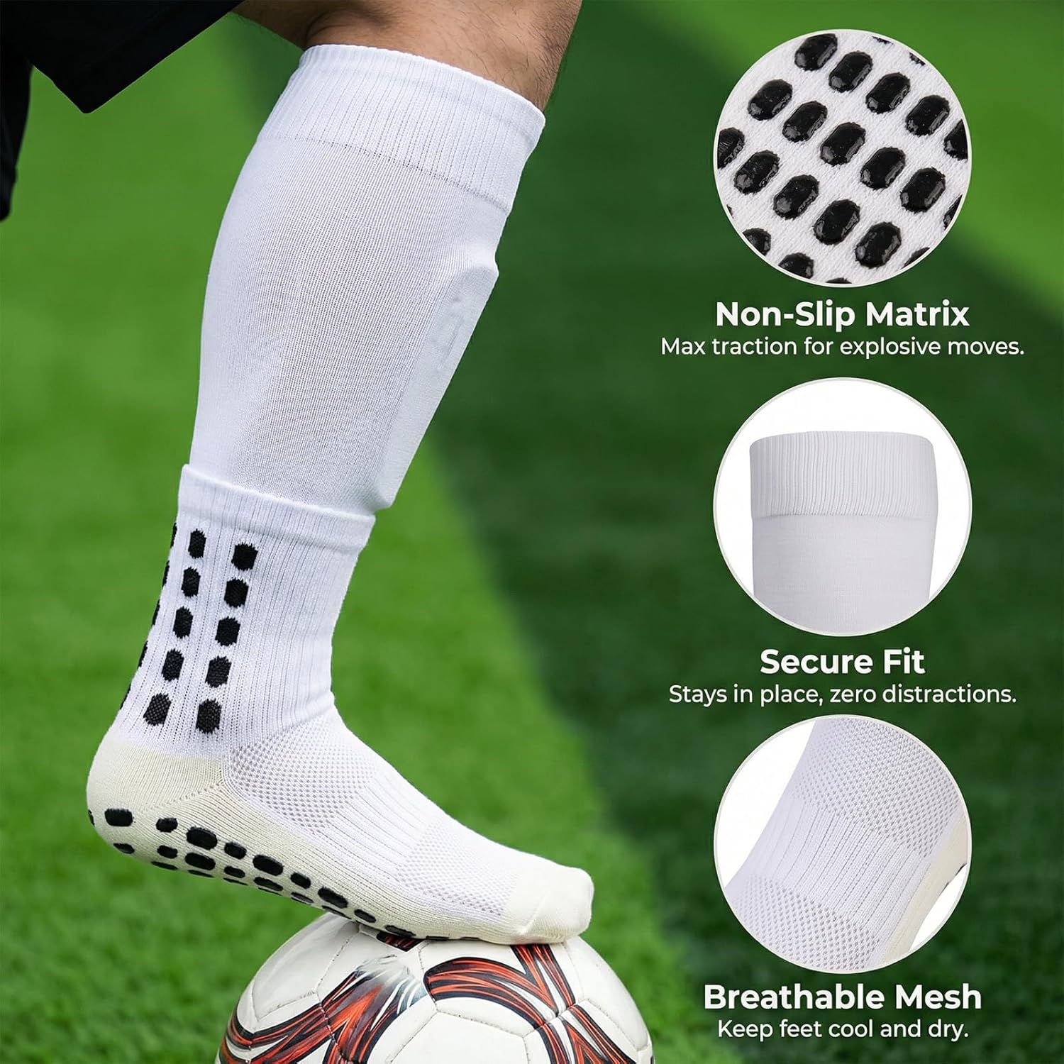 2/4 Sets Youth Grip Soccer Socks with Shin Guard Sleeves Kids Sleeve Socks for Boys Girls 7-14 for Soccer Basketball