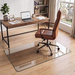 30"x48" Tempered Glass Office Chair Mat for Carpet & Hardwood Floor | 1/5" Thick Clear Floor Protector Desk Chair Mat with Rounded and Polished Edges, Resist Scratching, Cracking, Curling