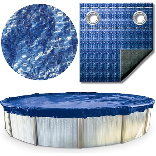SWIMLINE HYDROTOOLS Super Guard Winter Pool Cover For Above Ground Swimming Pools | For 24 FT Round Pools | 27 FT Cover Size | Blue / Black | Winch & Cable Included | PCO827