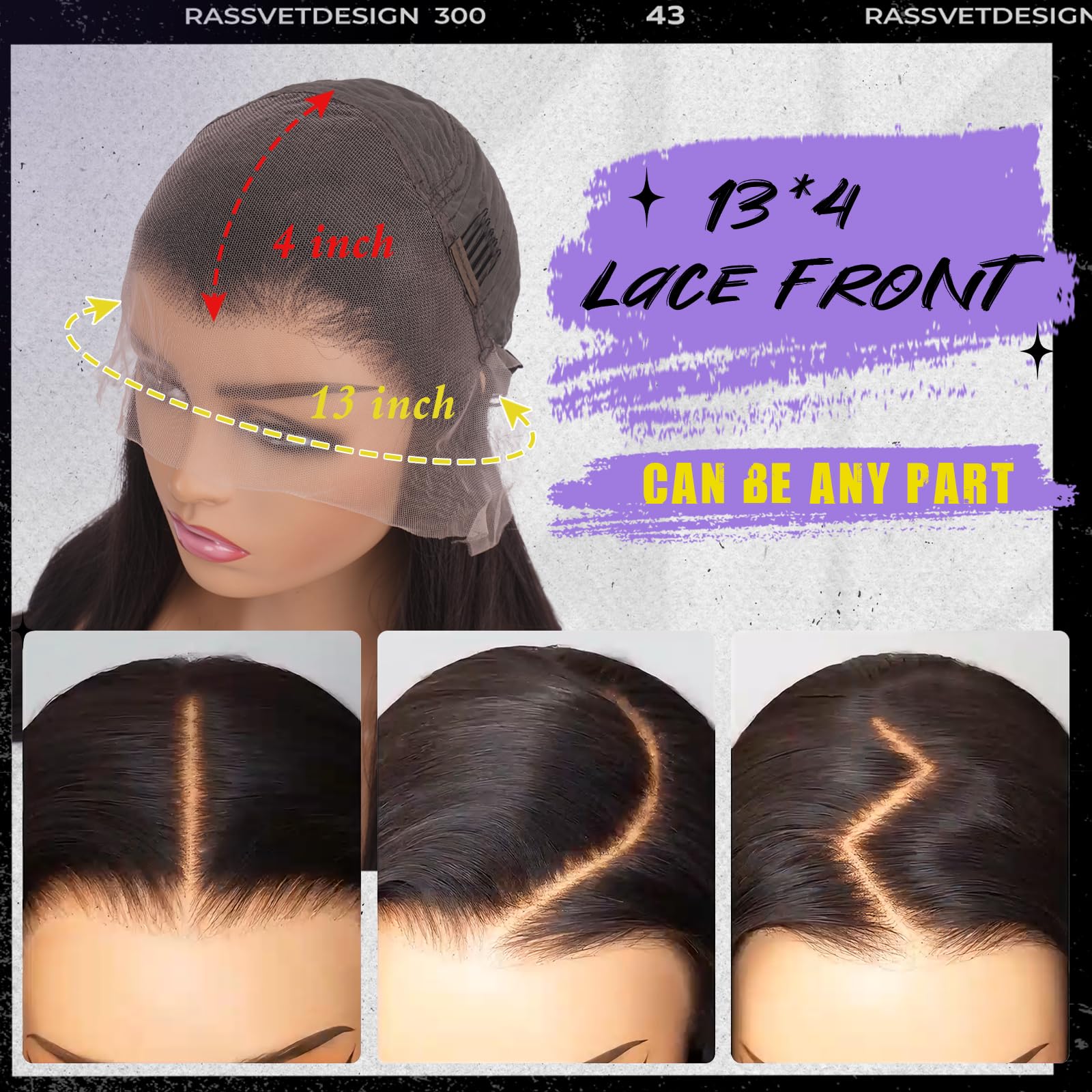FESHFEN Parrucca 13x4 Lace Front Parrucche Capelli Marrone Scuro Lisci 75 cm