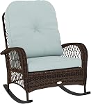 Outsunny Fauteuil de rocking Rattan, Fauteuil extérieur de Rocker Patio avec coussins épais, pour jardin de porche, gris