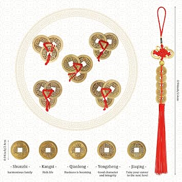Chuangdi Feng Shui Money Frog Fortune Coin Money Three Legged Statue 10 Pieces Chinese Feng Shui Coins with Red String Chinese Knot Lucky Gifts for Attracting Wealth Success