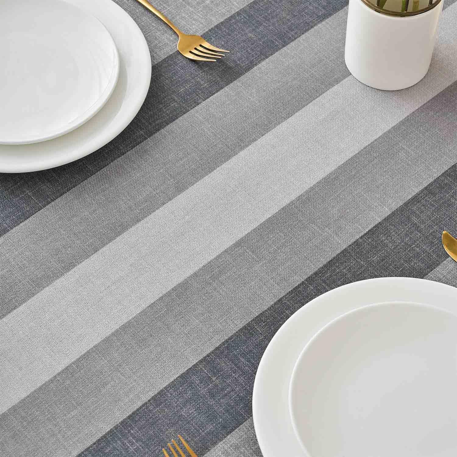 Tovaglia Antimacchia 240 x 140 cm Grigio Blu Strisce Autunnale Moderna Rettangolare Lavabile Impermeabile Effetto Lino Tovaglie per Cucina Ristorante Giardino Esterno Feste