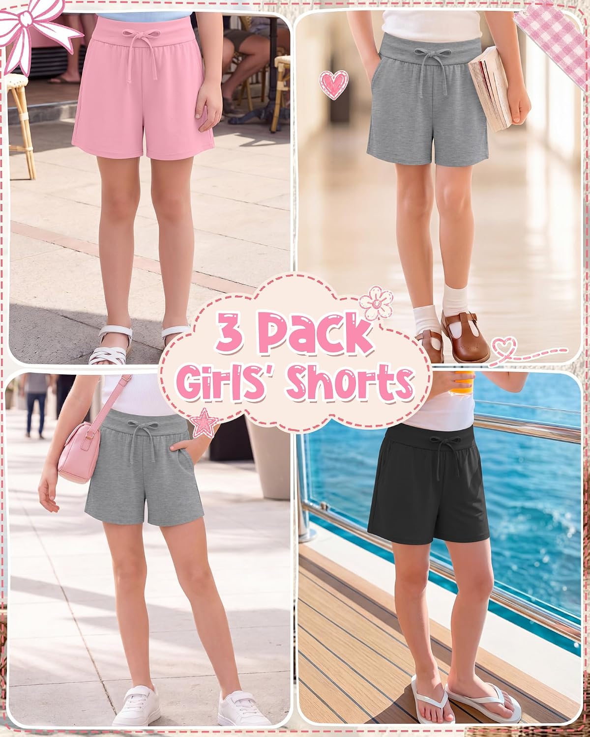 3 Pack Girls Athletic Shorts