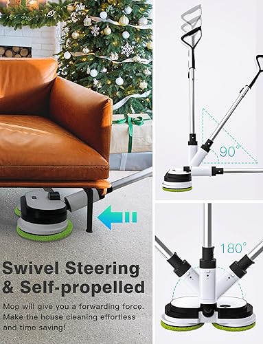 Miniatura 4 de Trapeador eléctrico inalámbrico, limpiador de suelo con faros LED y rociador de agua, batería desmontable de hasta 60 minutos, potente trapeador