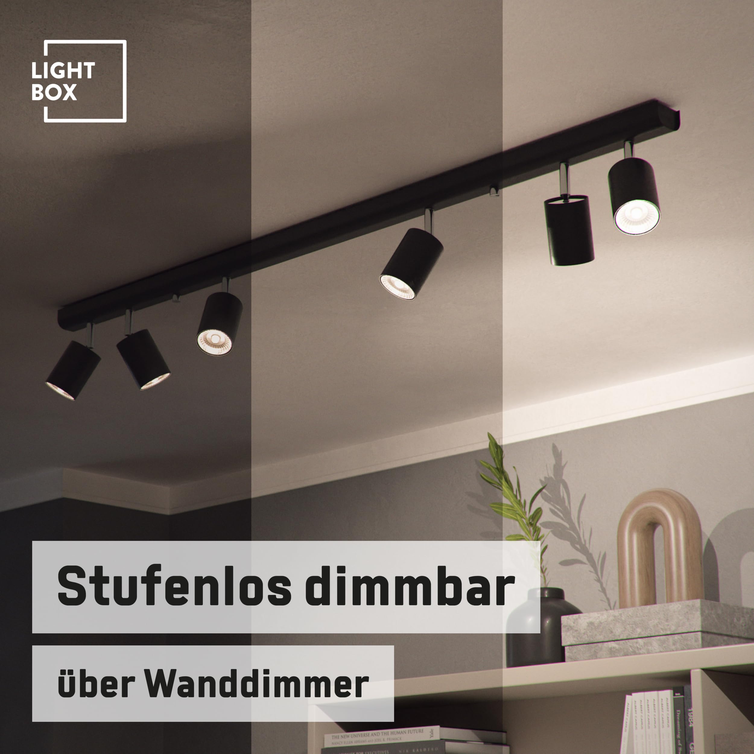 Lightbox plafonnier LED 6 flammes | spot de plafond avec spots orientables | Rampe de spots, orientable, 15 x 119 x 6 cm, 6 x GU10, max. 35 W, métal