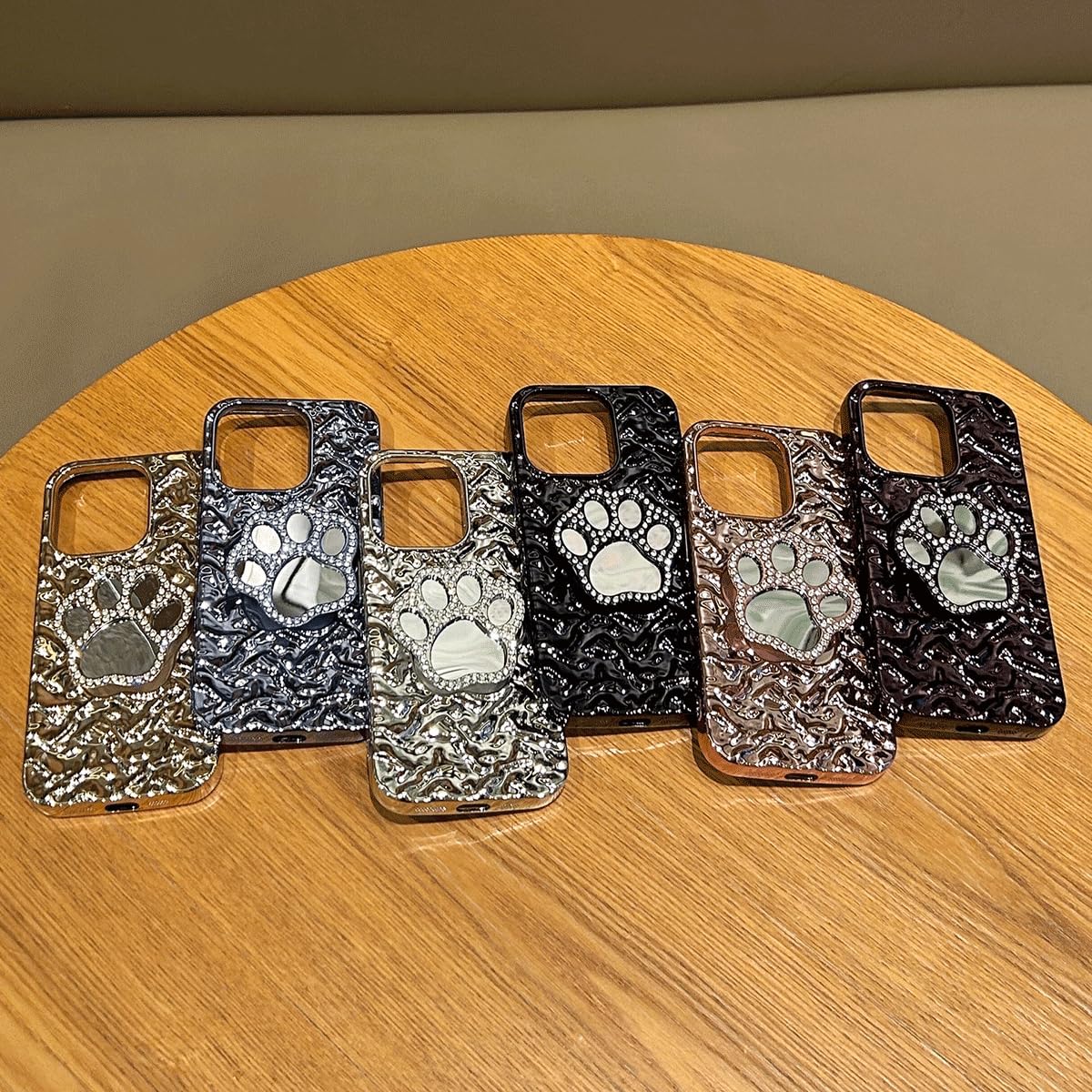 Espumoso Compatible With IPhone 14 Pro Case Pleated Chrome Plating Cute Case With Cat Paws Holder Stand Mirror Kickstand Soft Shockproof Protective Cover For Women & Girls (Rose Gold