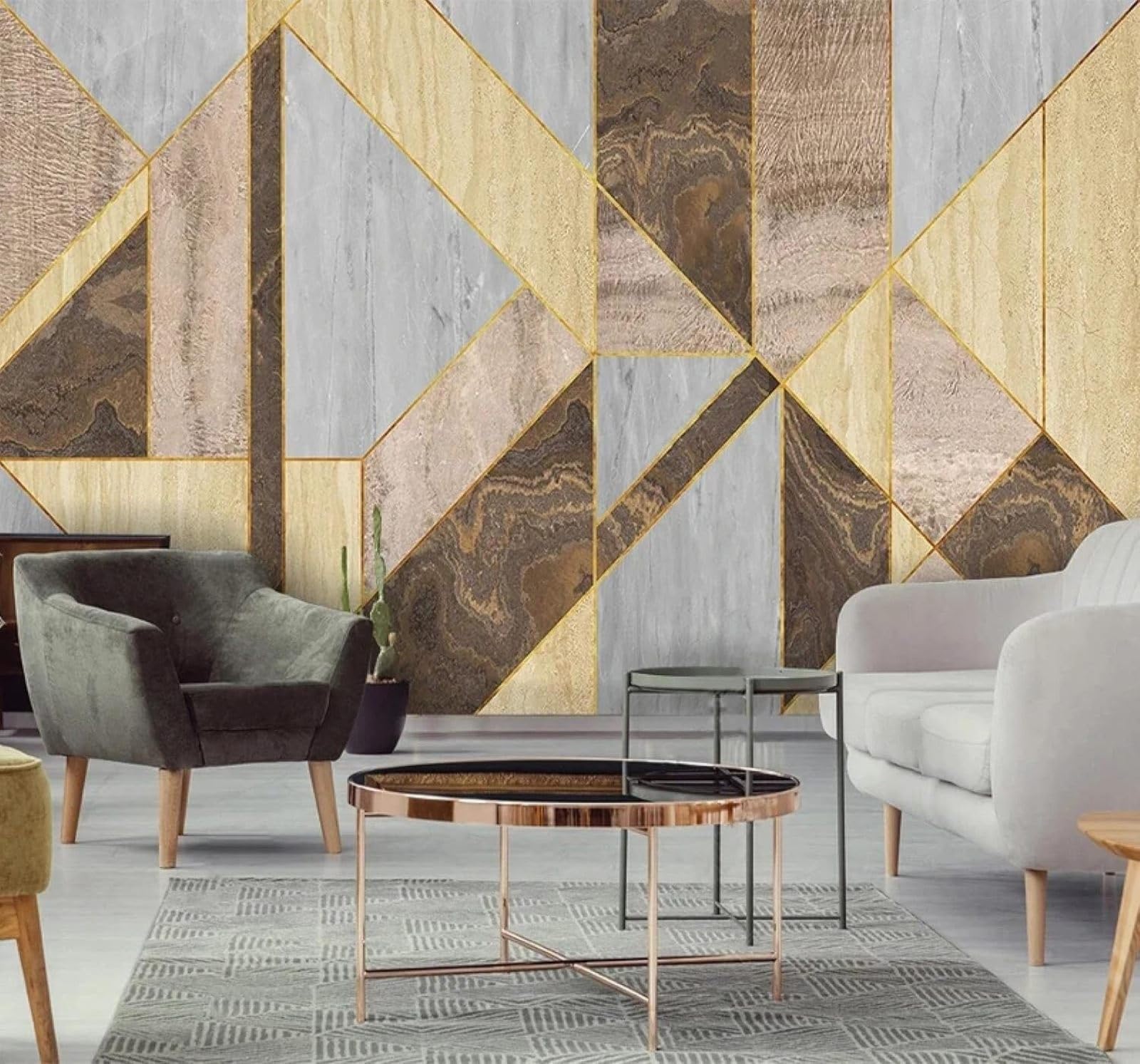 XLMING Abstract Vintage Woodgrain Geometric Marble Effect 3D Wallpaper Silky Texture Home Study Office Grey Dining Room Sofa Bedroom Living Room TV Backdrop-350cm×256cm