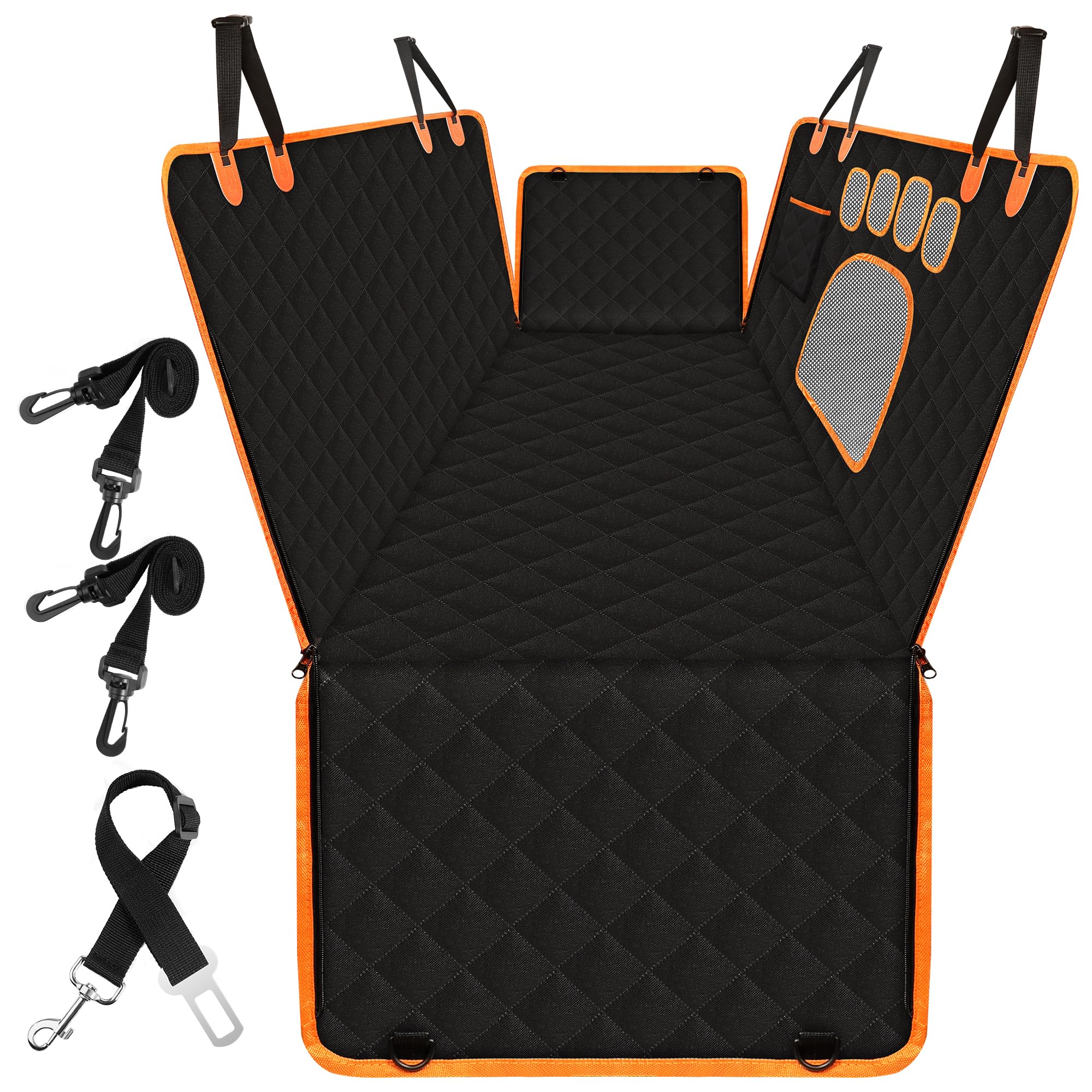 Dog Hammock for Car with Mesh Window - Tesla Model 3, SUV, Sedan, Waterproof Heavy Durable Hammock, Scratch Proof Nonslip with Seatbelt and Side Flaps, Dog Car Seat Cover for Pets