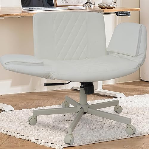 Silla de oficina ancha, silla cruzada con reposabrazos ajustables, sillas giratorias de piel sintética para computadora de oficina para el hogar,