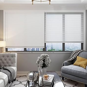 Changshade Cordless 1" Vinyl Mini Blinds for Windows, Light Filtering Horizontal Blinds with Tilt Wand, Easy-Clean Venetian Blinds for Indoor Windows, White,20" W x 48" L