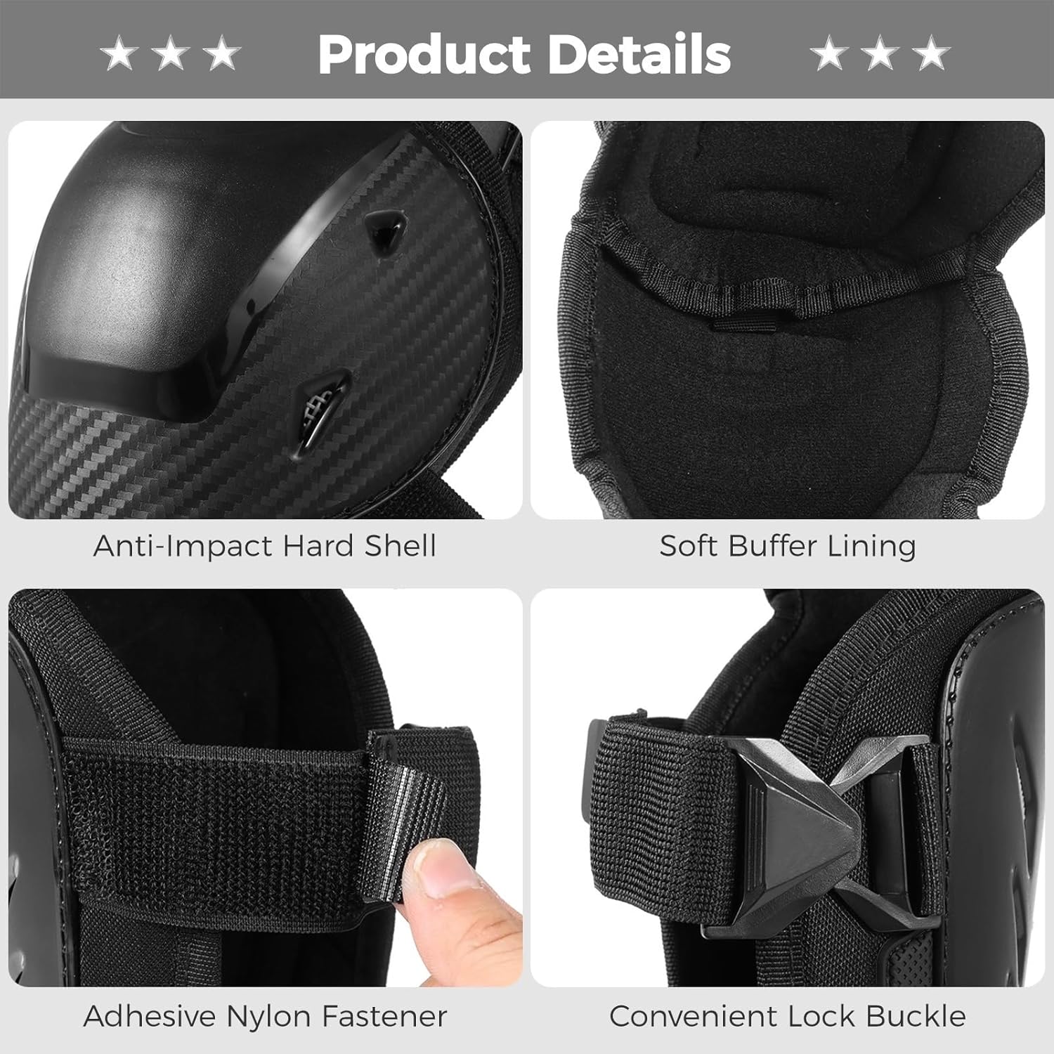 BOSREROY 4 Pcs Adjustable Knee and Elbow Pads, Protective Guards with Hard Shell & Soft Lining for Cycling, Skateboarding, Dirt Biking, Skiing