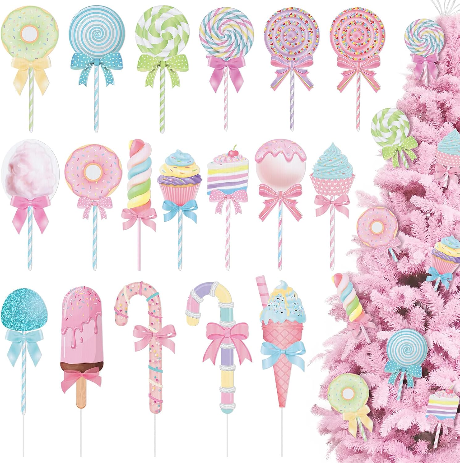 Threehoney 18 Pcs Large Candy Christmas Tree Decorations Lollipop Ornaments