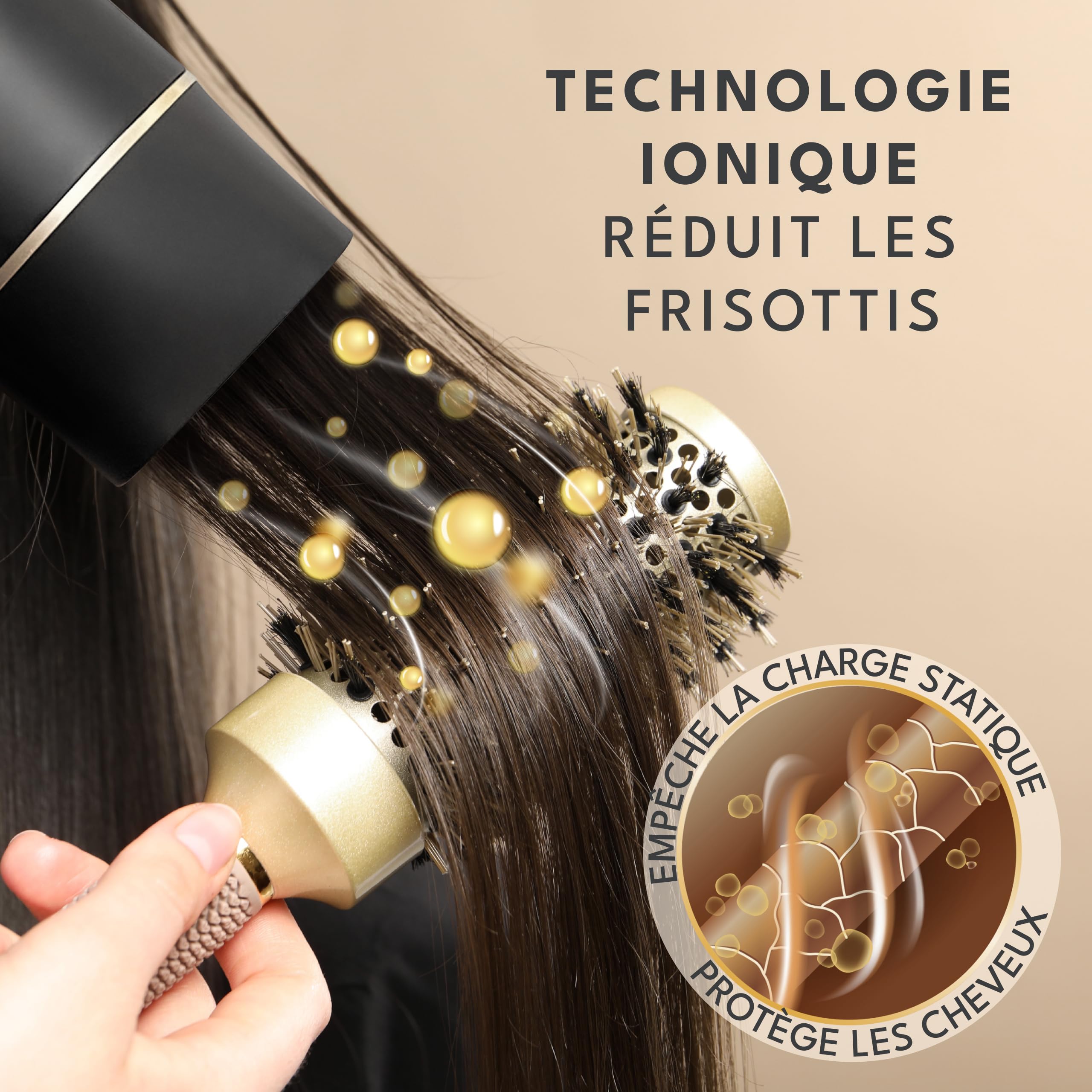 LEBENLANG Petit Sèche-cheveux Ion 2100W - Anti-Spliss avec le mode Air Froid, pliable - Accessoires de Voyage (Noir)