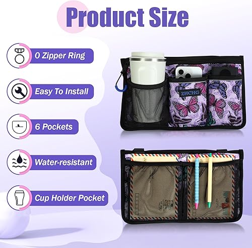 Miniatura 25 de Bolsa lateral para silla de ruedas, accesorios para reposabrazos de silla de ruedas con soporte para tazas, bolsa de almacenamiento para caminante