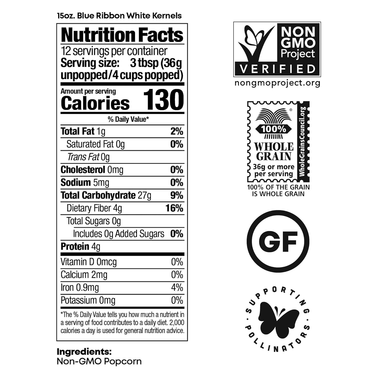 Black Jewell Gourmet Popcorn Kernels, Blue Ribbon White, 15 Ounces (Pack of 6)