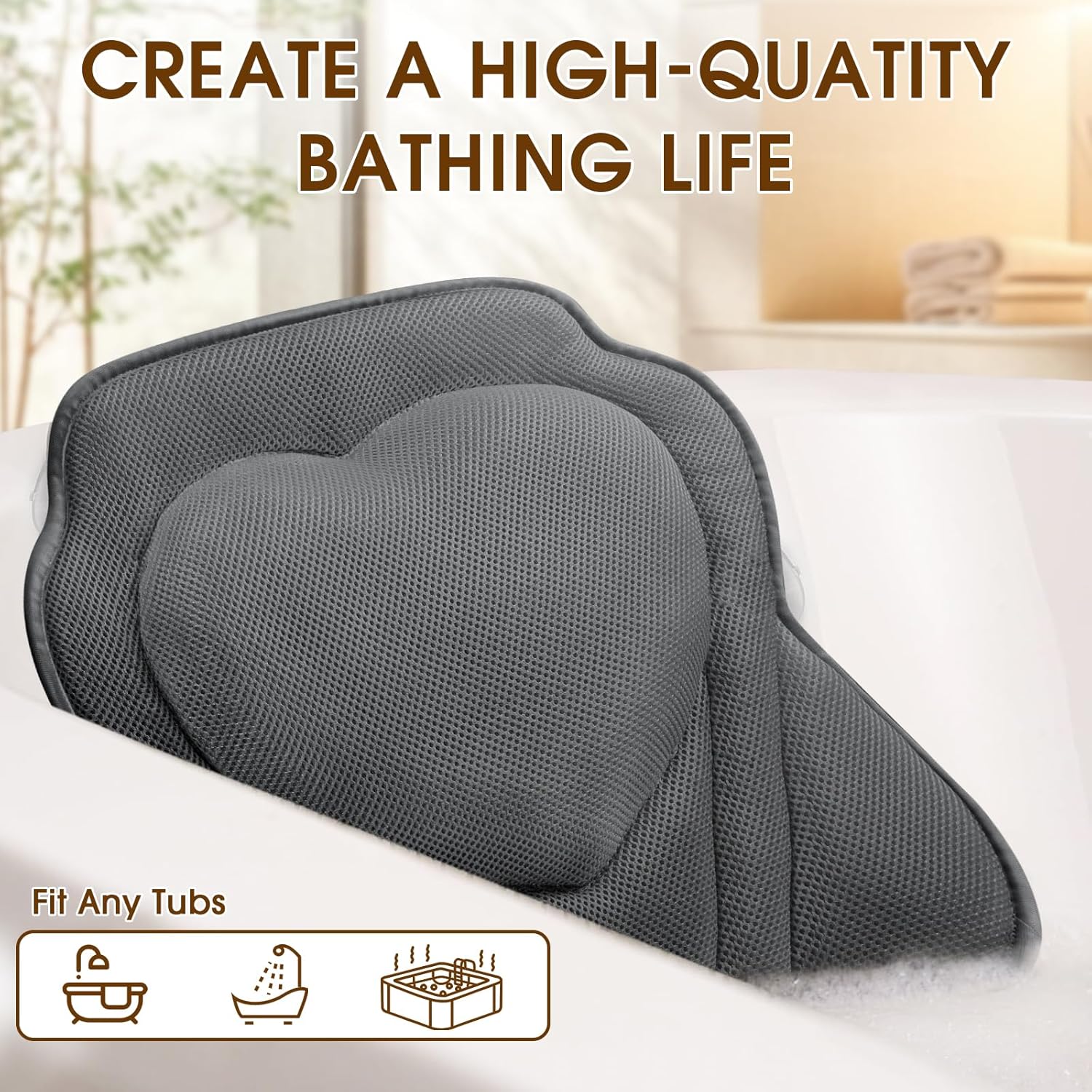 LuxStep Bath Pillow with Breathable Mesh Fabric - Bathtub Pillow for Head, Neck & Shoulder Support- 6 Non-Slip Suction Cups for Secure Fit - Fits Any Bathtub, Bath Accessories Spa Gifts thumbnail