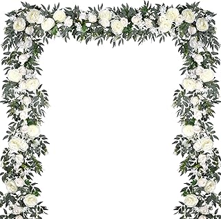 DearHouse 2Pack Artificial Peony Flower Garland - 6ft/Strand Silk Peony Flower Greenery Garland with Fake Willow Leaves for Wedding Ceremony Backdrop Party Table Centerpieces Decor (White)