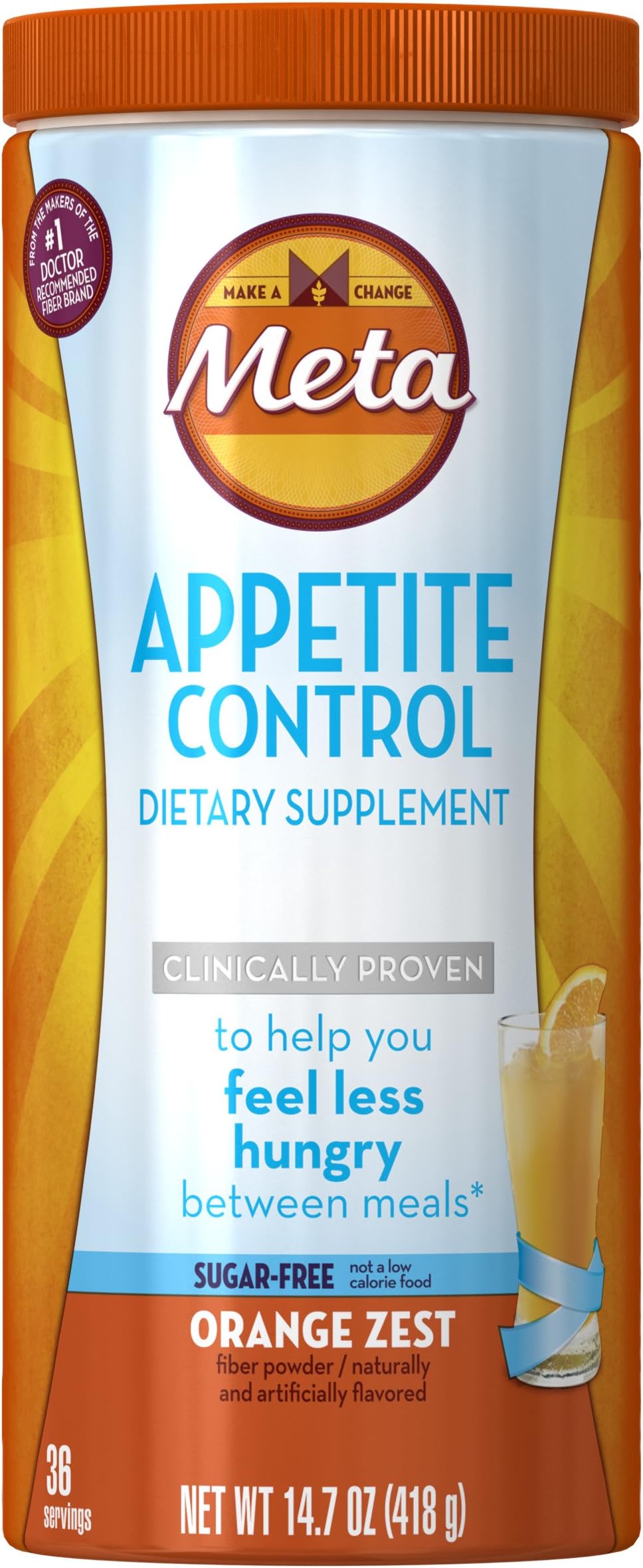 Metamucil Appetite Control Weight Loss Supplements, Orange Zest Sugar Free Fiber Appetite Suppressant, 36 Doses
