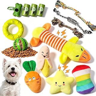 Non-Toxic Dental Puppy Chew Toys, Squeaky Plush Tug Rope Interactive Toy 14 Pack for Young Pups