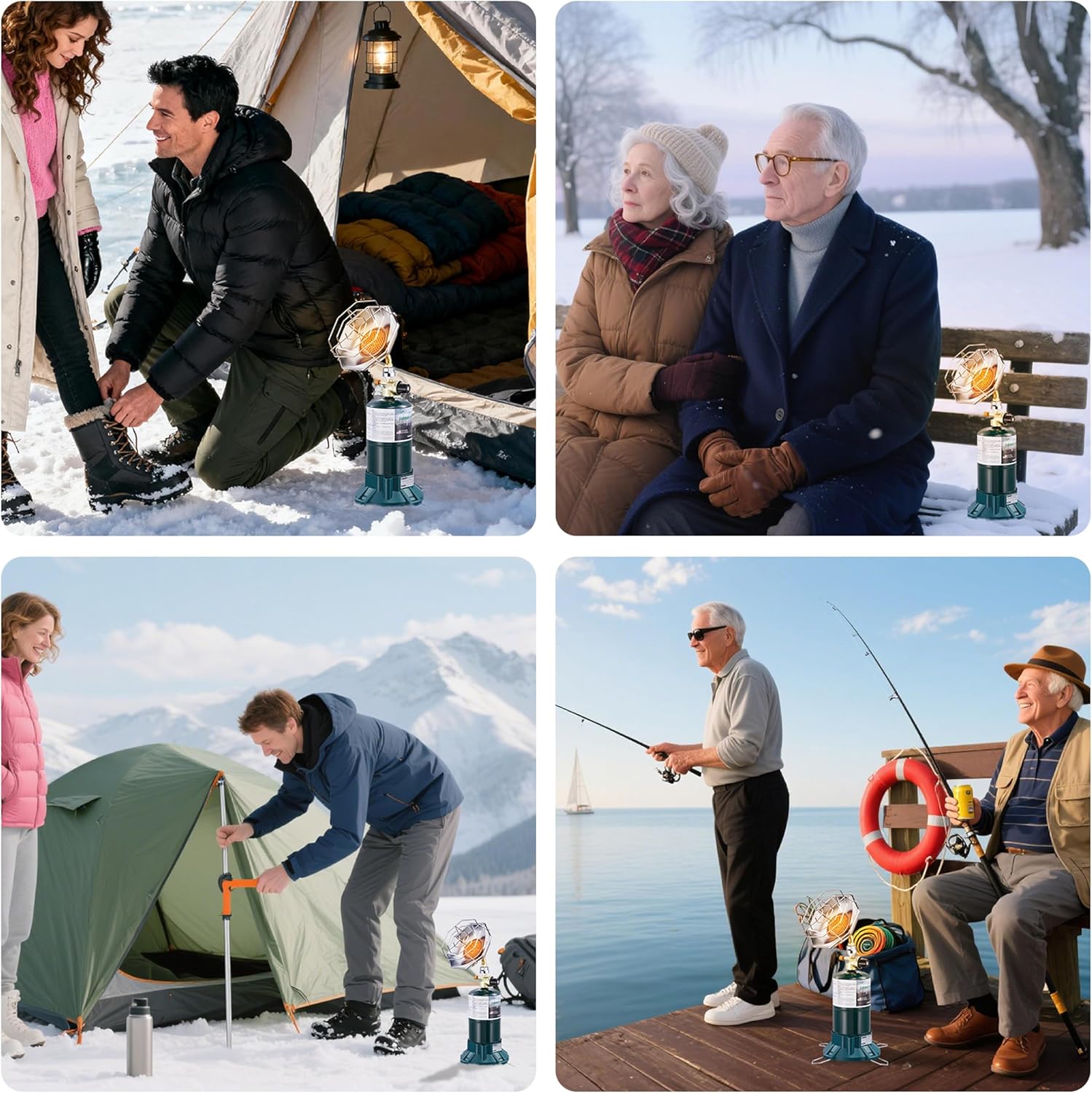 Portable Propane Camping Heater, 6200BTU 2-in-1 with Cup Holder & Base, Cordless Heater for Tent, Garage, Fishing, Compatible with 1lb Propane Tank (Fuel Not Included)