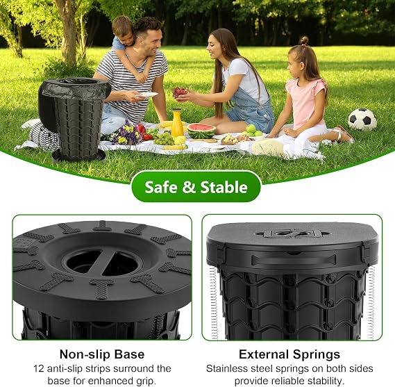 Large Portable Toilets for Adults, 18.6 H, Load 440Lb, Black