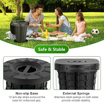 Large Portable Toilets for Adults, 18.6 H, Load 440Lb, Black