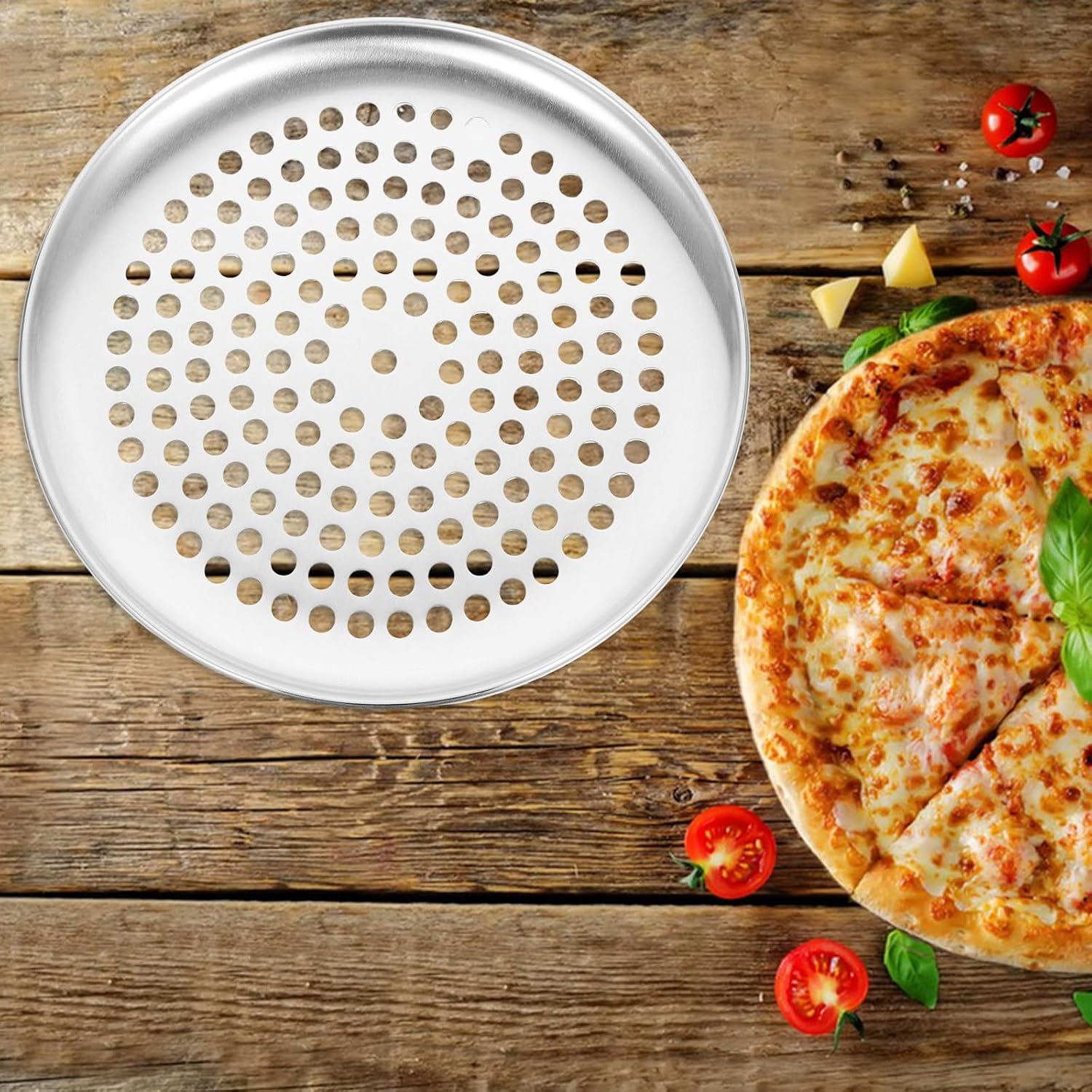 Yardwe Pizza Pan with Holes, 9inch Round Stainless Steel Bakeware Pizza Tray Nonstick Pizza Baking Pan Baking Supplies for Home Restaurant