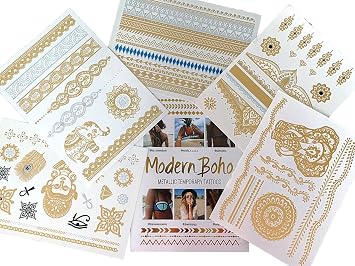 5 Sheets Metallic Tattoos Gold and Silver Flash By Modern Boho HUGE Collection Namaste Collection