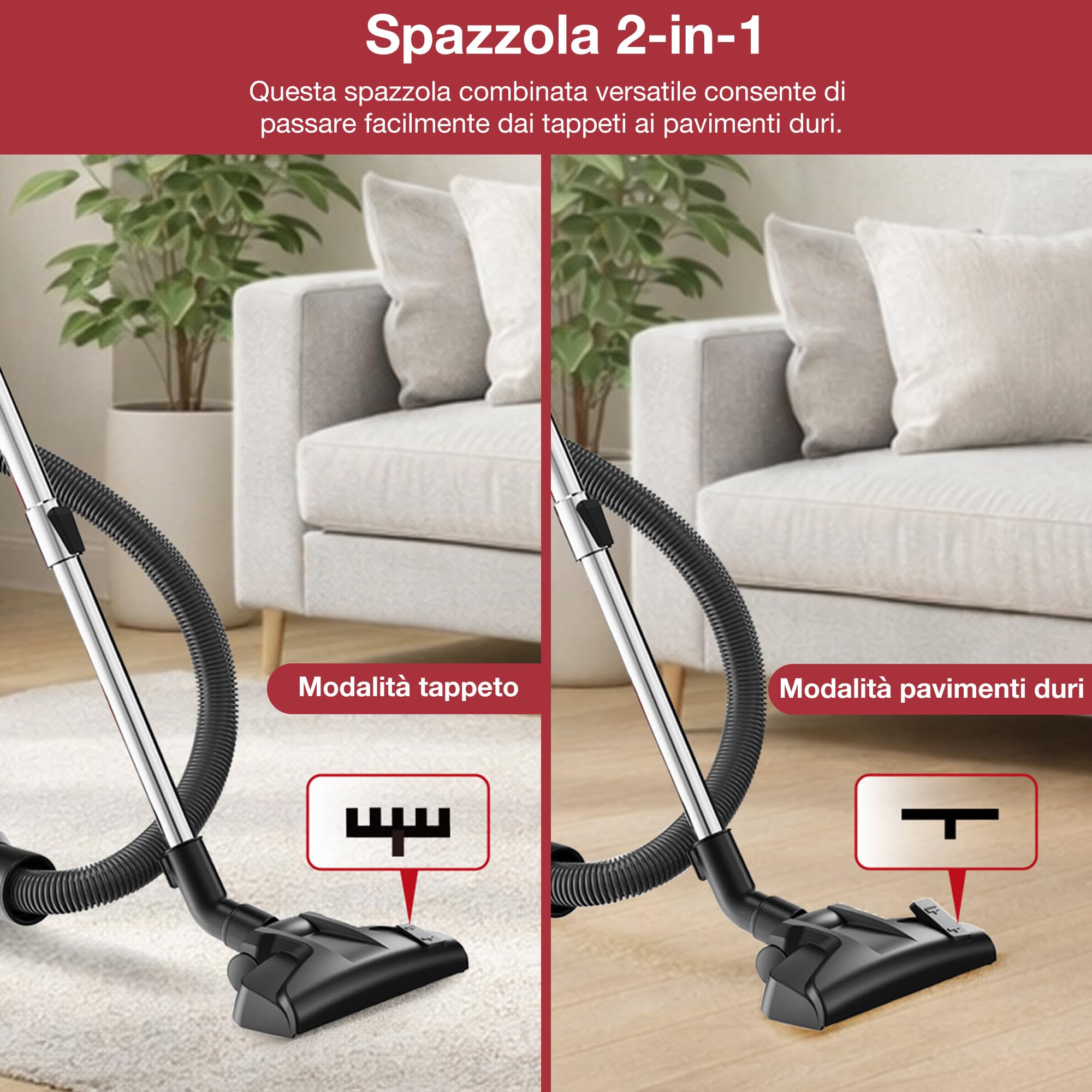 Akitas C10T Aspirapolvere Senza Sacco 850W Turbo Pet Hair per Cani e Gatti con Spazzola Rotante Tedesca Wessel Werk da 28 cm